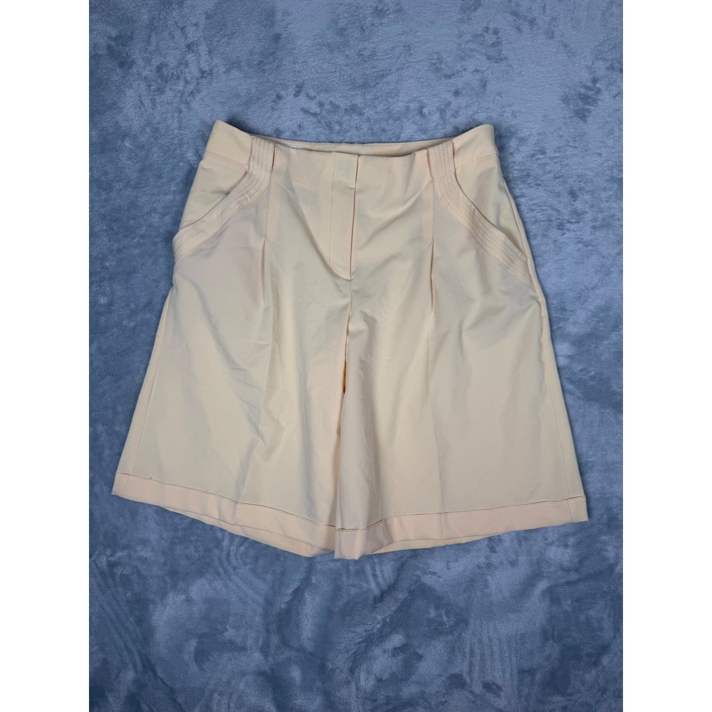 Zara High Waisted Bermuda Shorts Pale Yellow Pleated Wide Leg 8805/114 NEW L